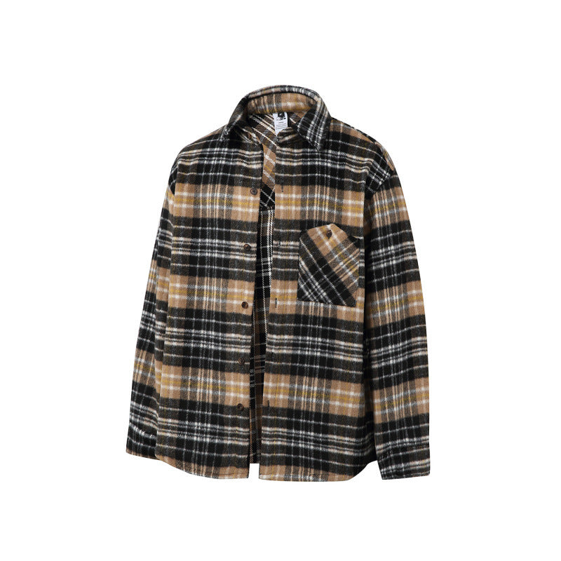 Unisex Boxy Overshirt Jacket made of soft wool blend with check pattern and patch chest pocket Fashion Glam