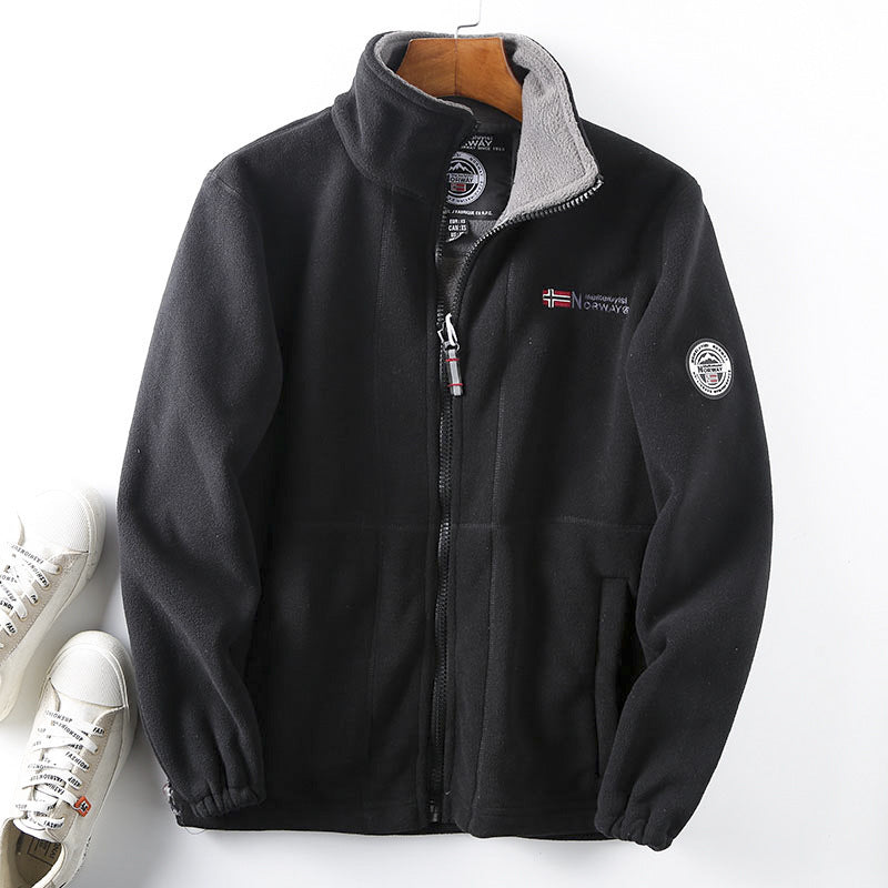 Men's fleece jacket with stand-up collar, full-length zipper, and teddy inner lining Fashion Glam