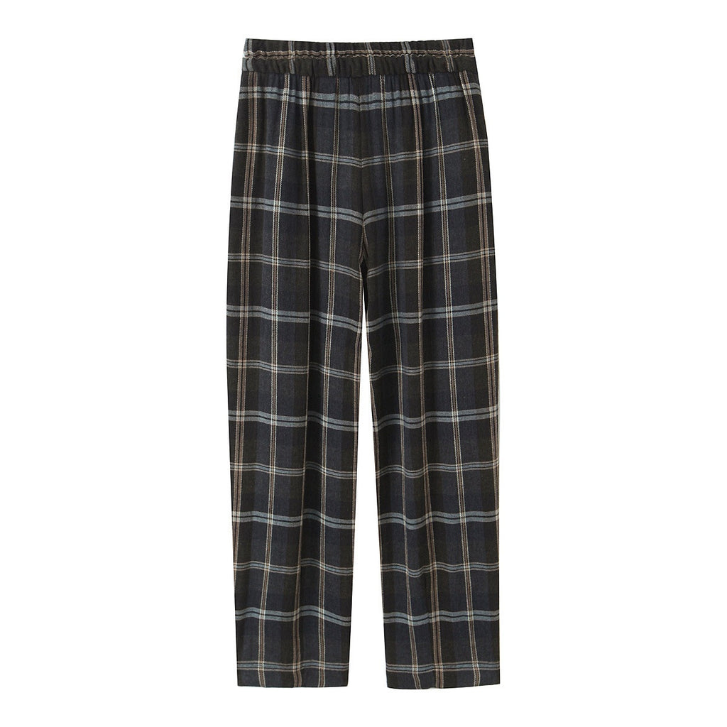 Women's Wide Checked Fabric Trousers with Drawstring Waist and Ironed Fold Fashion Glam
