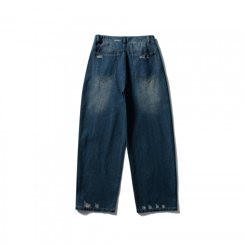 Men's Wide Highwaist Baggy Jeans with Used Wash and Five Pocket Details Fashion Glam