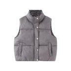 Women Padded Quilted Vest with High Stand-Up Collar and Leopard Print Lining Fashion Glam