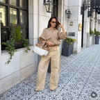 Women's Boxy Cropped Utility Jacket with Zipper Flap Pockets and Elastic Hem Fashion Glam