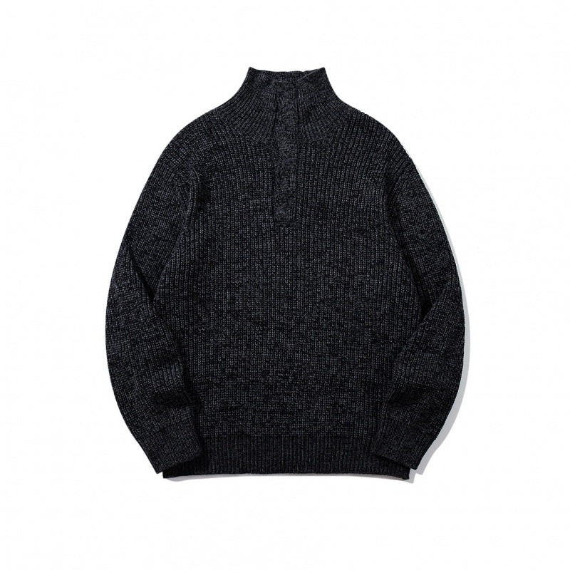 Unisex Thick Knitted Halfzip Sweater with Stand-Up Collar and Distinctive Ribbed Structure Fashion Glam