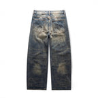 Men's Loose Straight Vintage Denim Jeans with Used Wash Fashion Glam