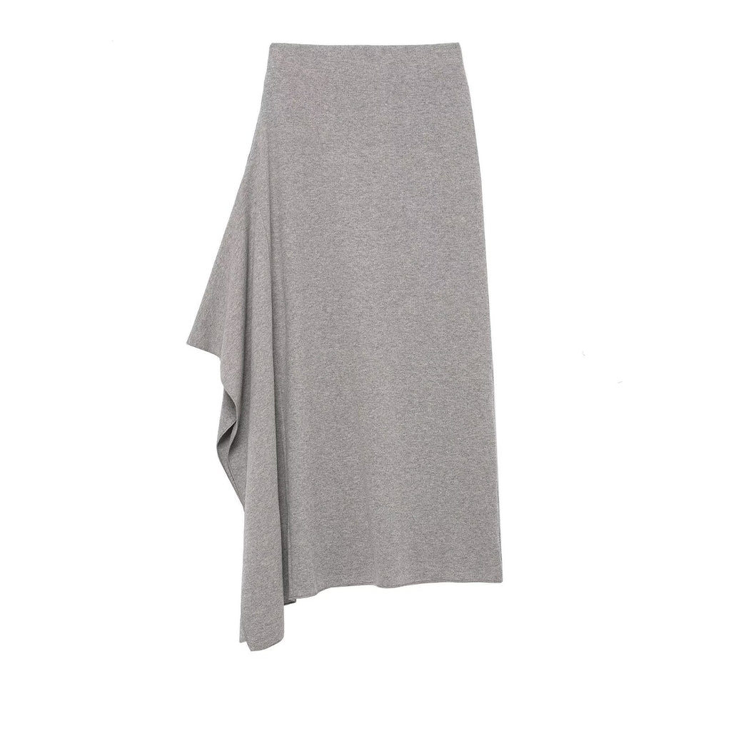Women's Asymmetrical Midi Skirt made of Fine Knit with Draped Side Slit Fashion Glam