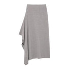Women's Asymmetrical Midi Skirt made of Fine Knit with Draped Side Slit Fashion Glam