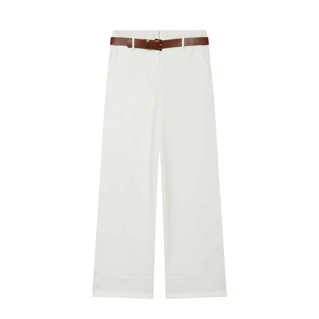 Women's High-Waisted Wide-Leg Trousers with Press Fold, Belt Loops, and Concealed Button Placket Fashion Glam