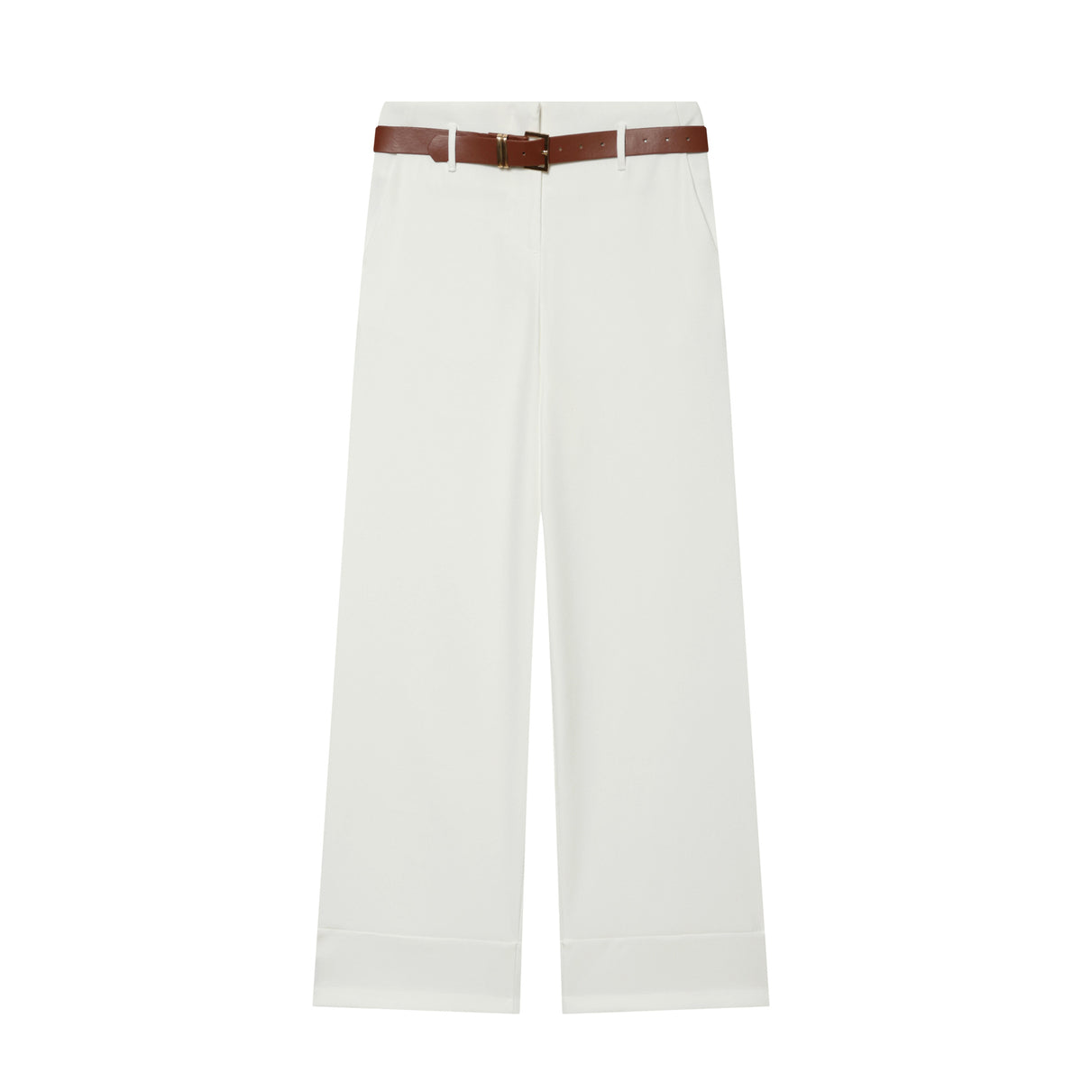 Women's High-Waisted Wide-Leg Trousers with Press Fold, Belt Loops, and Concealed Button Placket Fashion Glam