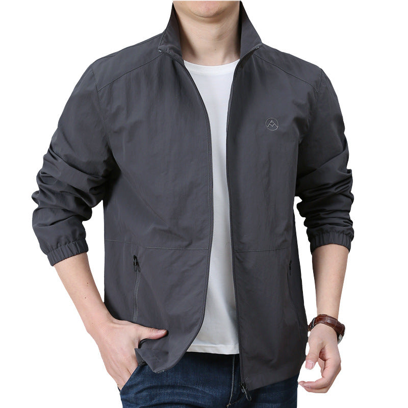 Men's Lightweight Urban Windbreaker with Stand-up Collar, Elastic Cuffs, and Side Zipper Pockets Fashion Glam