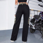 Ladies High-Waist Cargo Jeans with Camouflage Inserts and Wide Leg Fashion Glam