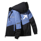 Men's Colorblock Hooded Utility Jacket with Print Details and Tactical Pockets Fashion Glam