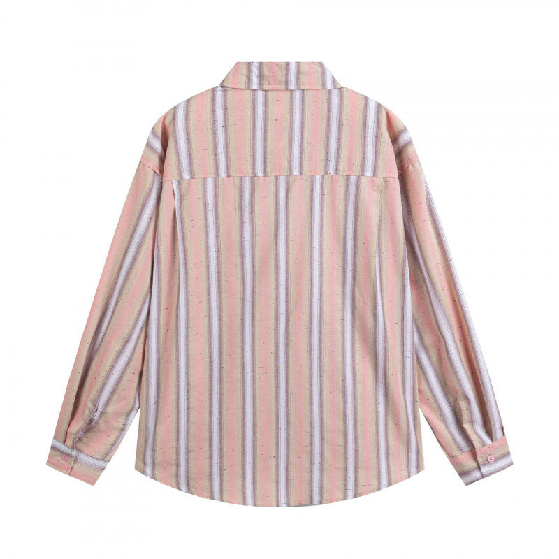 Men's Loose-Fitting Cotton Shirt with Vertical Stripes and Rounded Hem Fashion Glam