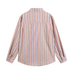Men's Loose-Fitting Cotton Shirt with Vertical Stripes and Rounded Hem Fashion Glam