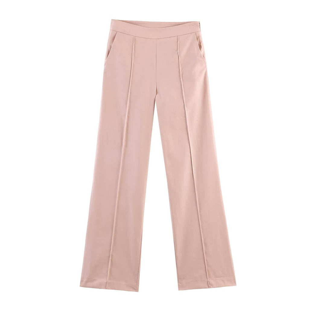 Women Wide High-Waist Suit Pants with Crease and Side Pockets Fashion Glam