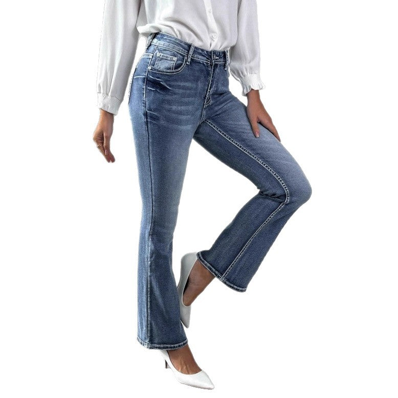 Women's slim bootcut jeans with a slight flare and sculpting stretch waistband Fashion Glam