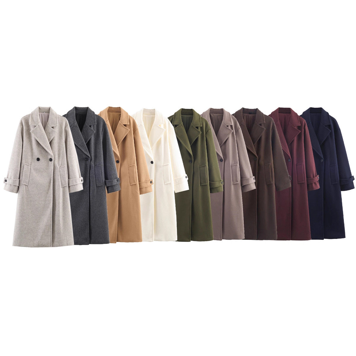 Women Oversized Wool Blend Coat with Double-Breasted Closure, Wide Lapels and Sleeve Tabs Fashion Glam