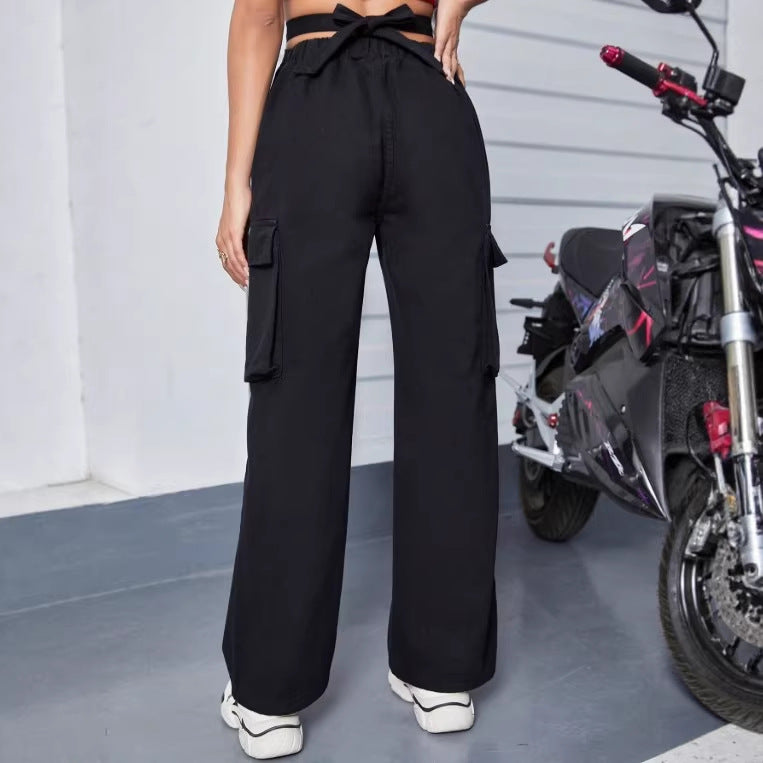 Women's utilitarian cargo pants with V-shaped waistband, wide leg, and cargo pockets Fashion Glam