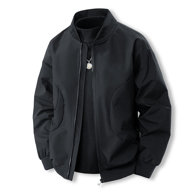 Men's Lightweight Casual Bomber Jacket in Clean Look with Stand Collar and Ribbed Cuffs Fashion Glam