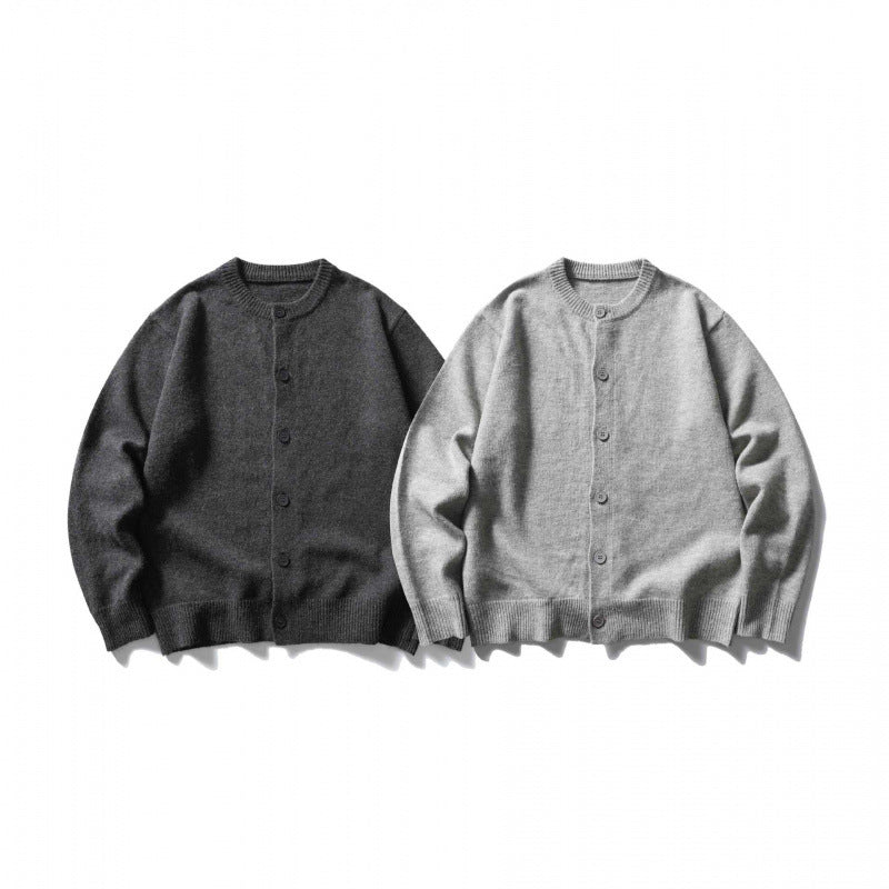 Unisex Boxy Fine Knit Cardigan with Round Neck and Ribbed Trims Fashion Glam