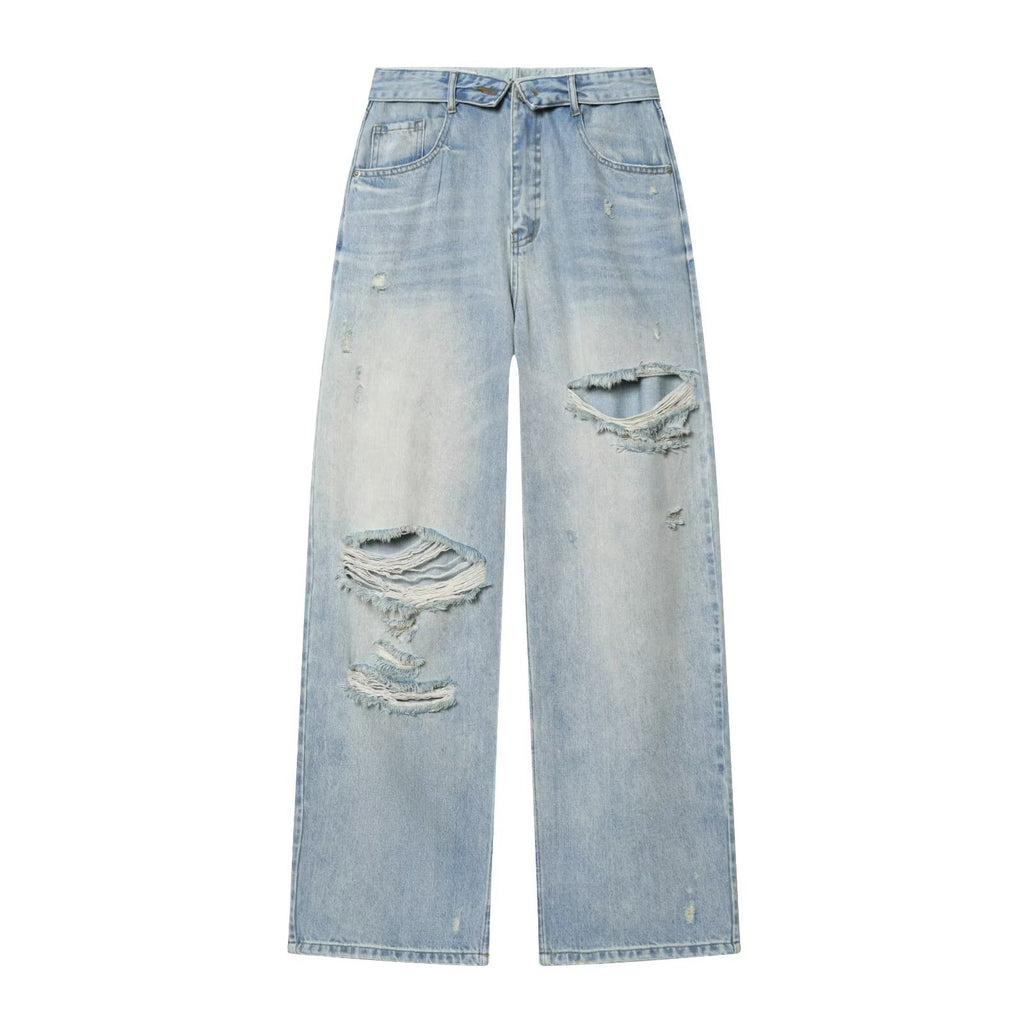 Women’s high-waisted jeans with wide leg and used wash Fashion Glam