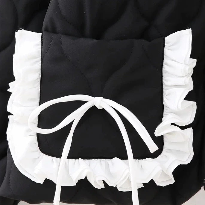 Women’s quilted jacket with stand-up collar and contrasting ruffled pockets Fashion Glam