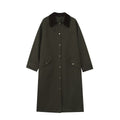 Women's long waterproof parka coat with cord collar and snap button placket Fashion Glam
