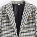 Women's double-breasted glencheck blazer with extended back and tailored silhouette Fashion Glam