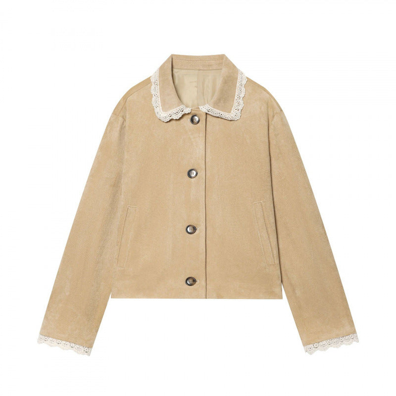 Women's Cropped Velvet Jacket with Lace Collar and Lace Cuffs Fashion Glam