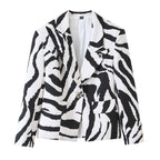 Women’s Statement Zebra Blazer with Lapel Collar and Tailored Silhouette Fashion Glam
