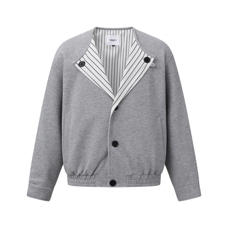 Men's short jacket without collar with striped inner lining and elastic hem Fashion Glam