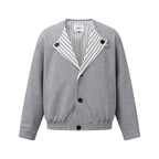 Men's short jacket without collar with striped inner lining and elastic hem Fashion Glam