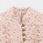 Women Cropped Satin Jacket in Military Style with Decorative Frog Trim Fashion Glam
