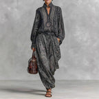 Women Flowing Boho Two-Piece Set with Loose Tunic and Harem Pants in Paisley Design Fashion Glam