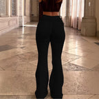 Women High-Waisted Sculpting Flared Jeans with Shaping Waistband and Button Detail at Hem Fashion Glam