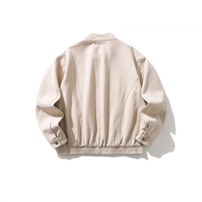 Men's Short Utility Jacket made of durable canvas with stand-up collar, concealed front zip and elastic drawstring hem Fashion Glam