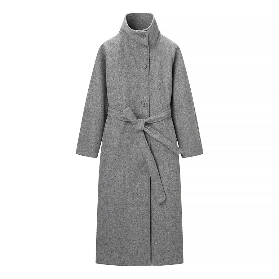 Women's Tailored Wool Blend Coat with Tie Belt and Large Lapel Collar Fashion Glam