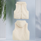 Women Padded Sherpa Vest with Hood, Zipper and Patch Pockets Fashion Glam
