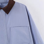 Women's Overshirt Jacket with Contrast Collar and Four Patch Pockets Fashion Glam