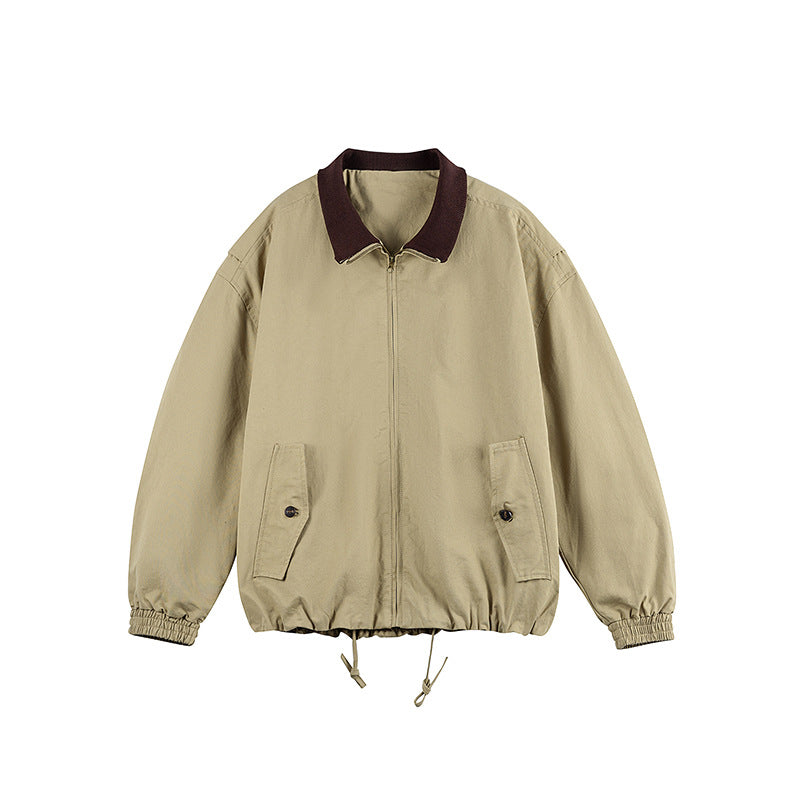 Men's Boxy Zip Transition Jacket made of durable canvas with contrasting knit collar, drawstring and flap pockets Fashion Glam