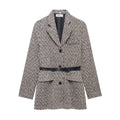 Women's Longline Tweed Blazer with Flap Pockets and Waist Belt Fashion Glam