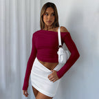 Women's off-the-shoulder ruched cropped long sleeve made of stretchy jersey Fashion Glam