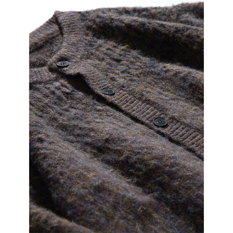 Women's Chunky Knit Oversized Cardigan in Mohair Look with Round Neckline and Button Placket Fashion Glam