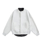 Men's Oversized College-Style Sweat Jacket with Concealed Snap Button Placket and Checked Lining Fashion Glam