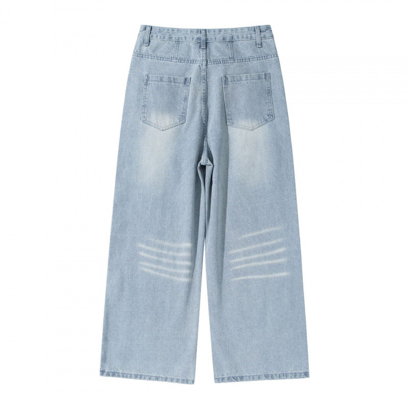 Women's Wide High-Waist Jeans in Vintage Denim with Used Effect Fashion Glam