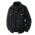 Men's cord jacket in trucker style with tonal leaf pattern, snap-button front and flap pockets Fashion Glam