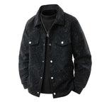 Men's cord jacket in trucker style with tonal leaf pattern, snap-button front and flap pockets Fashion Glam