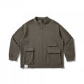 Unisex Oversize Waffle Knit Henley Sweatshirt with Stand-Up Collar, Snap Placket and Utility Pockets Fashion Glam