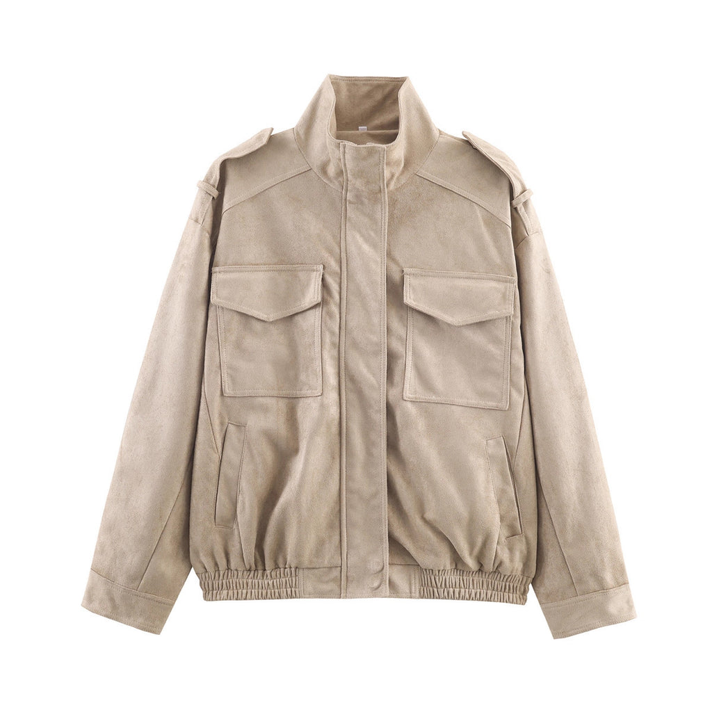 Women’s short jacket in military style with epaulets, patch chest pockets, and elastic hem Fashion Glam