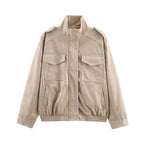 Women’s short jacket in military style with epaulets, patch chest pockets, and elastic hem Fashion Glam