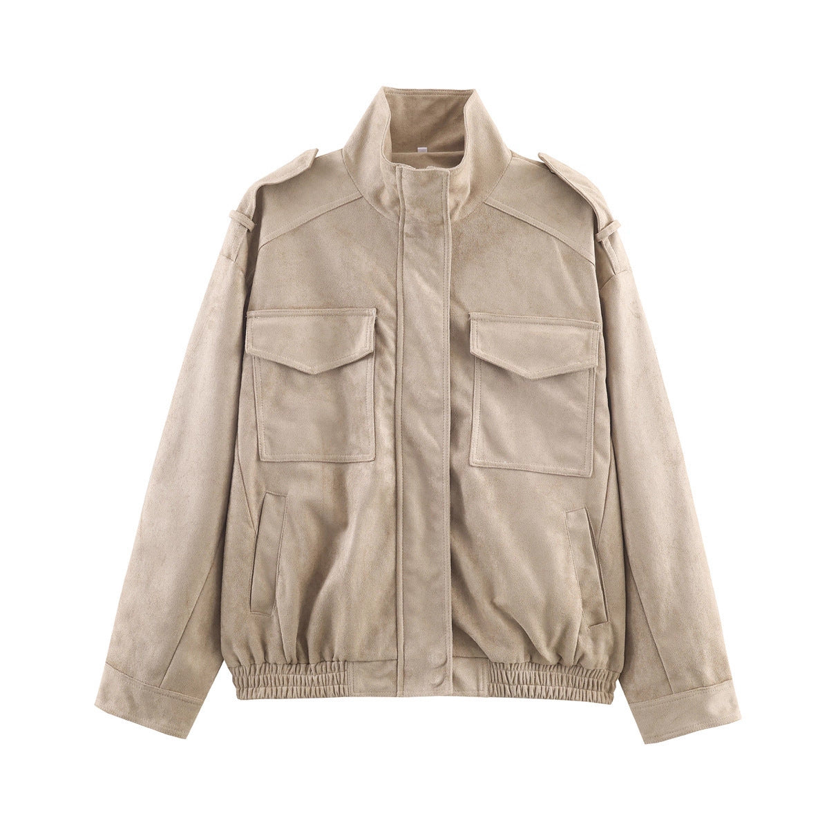 Women’s short jacket in military style with epaulets, patch chest pockets, and elastic hem Fashion Glam